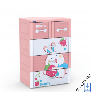 Tủ nhựa Tabi L 4 tầng - Hồng thỏ dâu