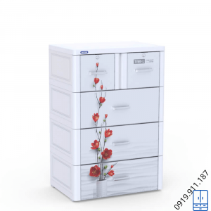 Tủ nhựa Tabi L 4 tầng - Trắng hoa đỏ