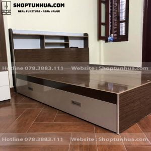 giường ngủ nhựa có ngăn kéo và giá để sách