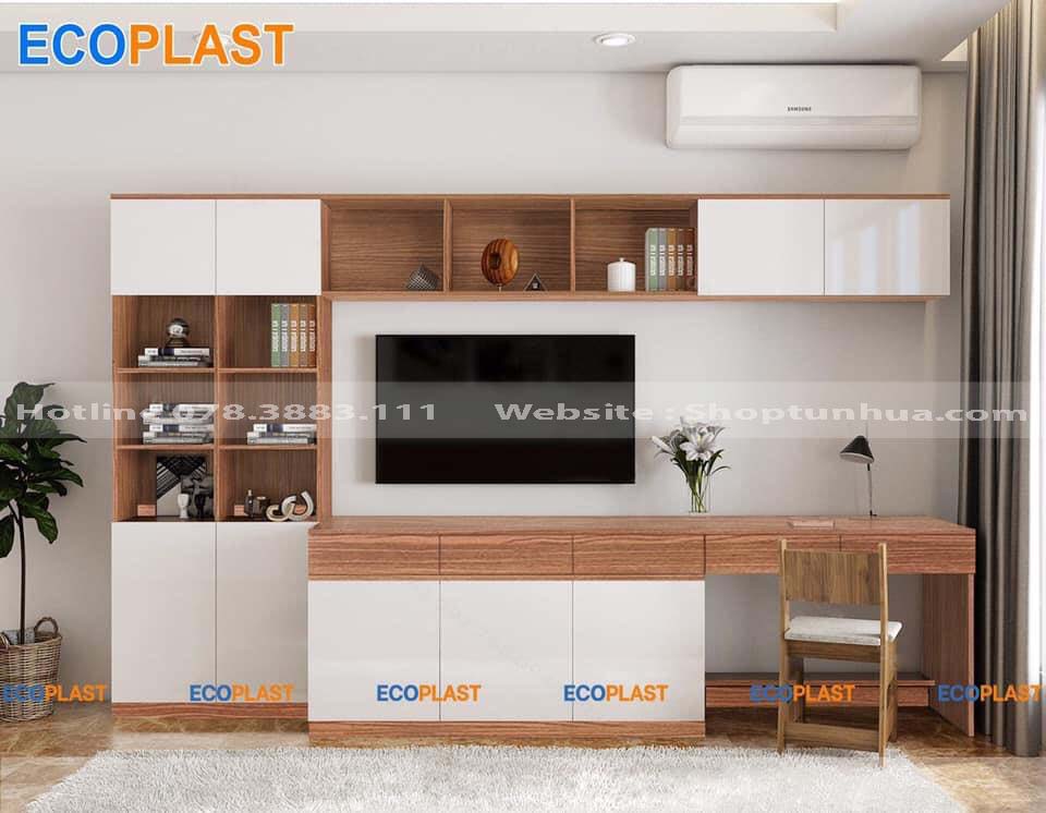 Kệ TV nhựa Ecoplast liền tủ sách và bàn làm việc là lựa chọn độc đáo và tiện ích cho gia đình bạn. Với tính năng đa năng và thiết kế tiện lợi, bạn không chỉ có được một kệ TV tiện dụng, mà còn có thêm không gian để đựng sách và làm việc cùng nhau. Hãy trang trí ngôi nhà của bạn bằng sản phẩm đa năng này ngay hôm nay!