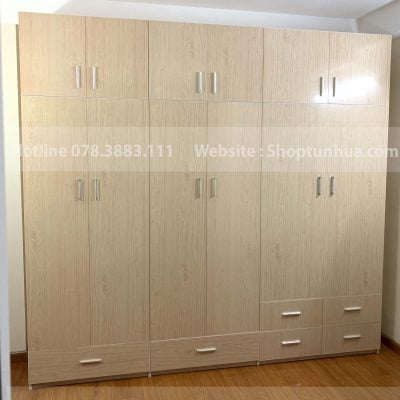 Tủ nhựa giả gỗ 6 cánh 6 ngăn kéo