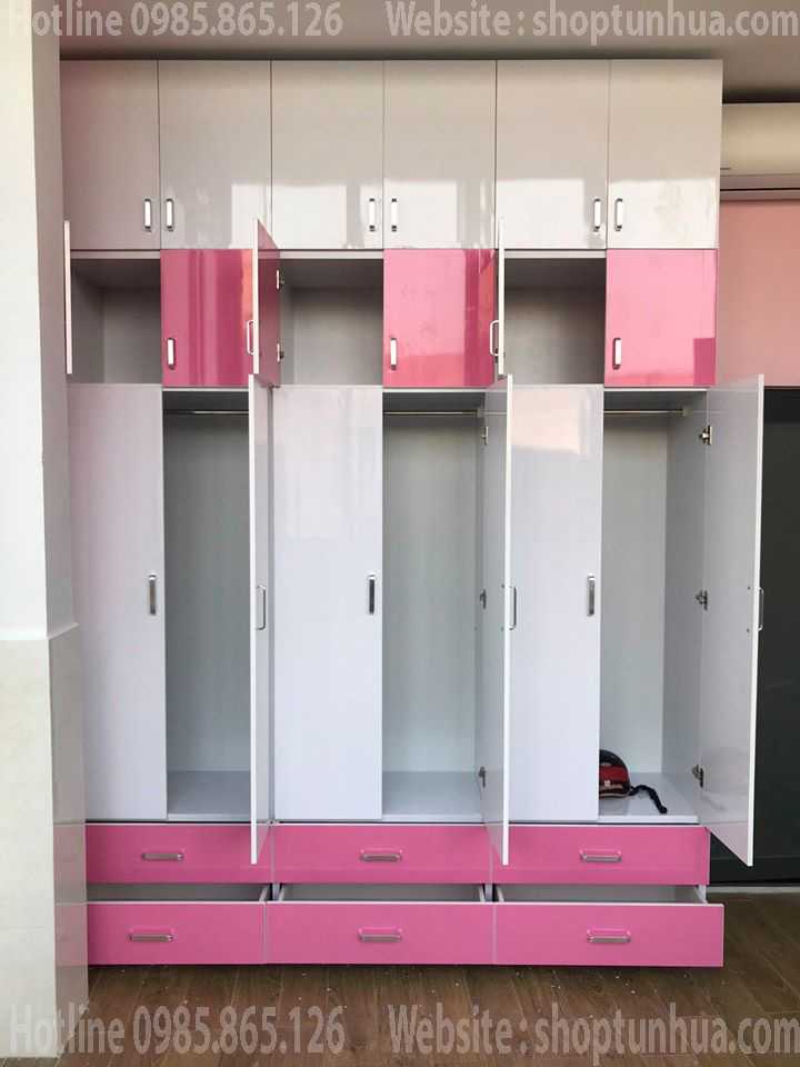 tủ quần áo hồng trắng
